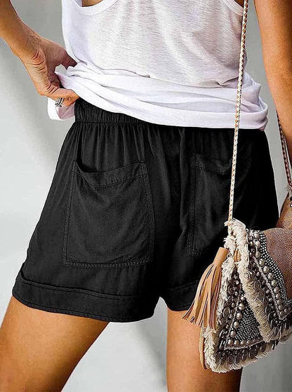 Womens Shorts Summer Comfy Cotton Elastic Waist Drawstring Casual Shorts with Pockets