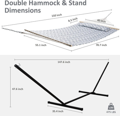 2 Person Hammock with Stand Heavy Duty Portable Dark Grey
