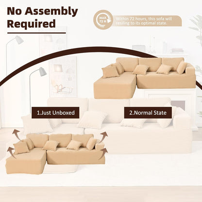 107" Boneless Couch with Deep Seat Cloud Sectional Couch for Living Room