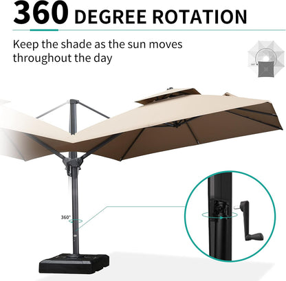 12ft Patio Umbrella with Base Large Outdoor Square Umbrella
