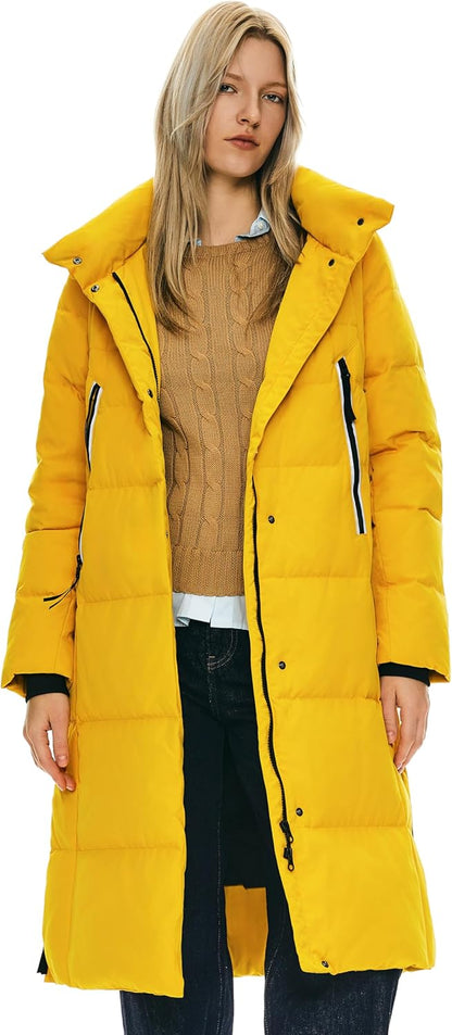 Womens Thickened Long Down Jacket Hooded Winter Puffer Coat with Side Zipper
