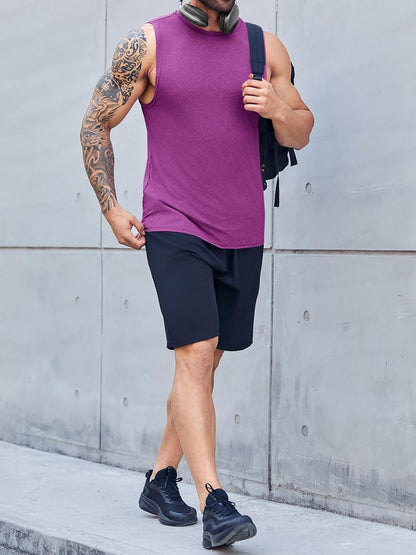 Men's Sleeveless Tank Tops Crewneck Solid Loose Fit Shirt