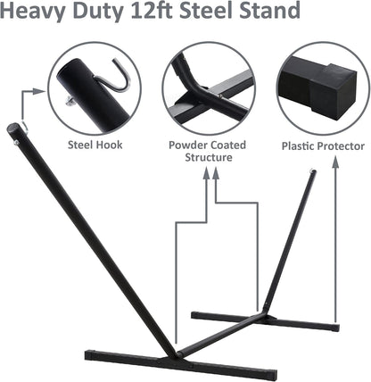 2 Person Hammock with Stand Heavy Duty Portable Dark Grey