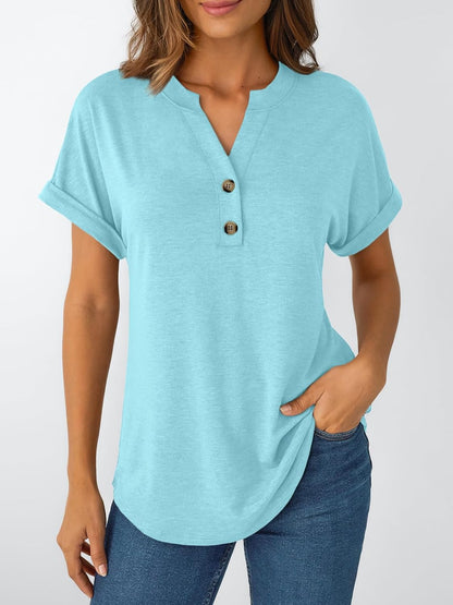 Women's Short Sleeve Shirts Henley Dressy Casual Summer Tops
