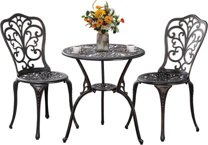 Patio Bistro Set 3 Piece Outdoor Cast Aluminum Outdoor Bistro Table