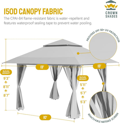 13x13 Pop Up Gazebo Canopy Tent with Wheeled Storage Bag Grey
