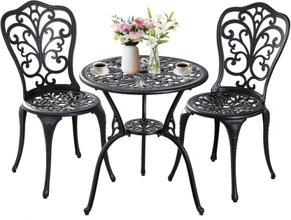 Patio Bistro Set 3 Piece Outdoor Cast Aluminum Outdoor Bistro Table