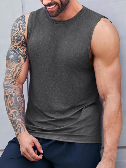 Men's Sleeveless Tank Tops Crewneck Solid Loose Fit Shirt