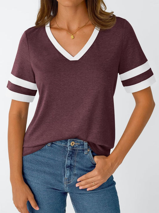 Women's Short Sleeve V Neck T Shirts Trendy Casual Spring Tops