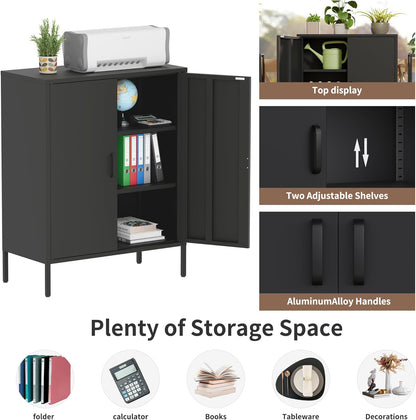 2 Door Storage Sideboard Metal Storage Cabinet with 2 Adjustable Shelf