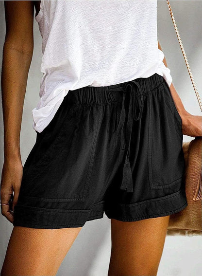 Womens Shorts Summer Comfy Cotton Elastic Waist Drawstring Casual Shorts with Pockets