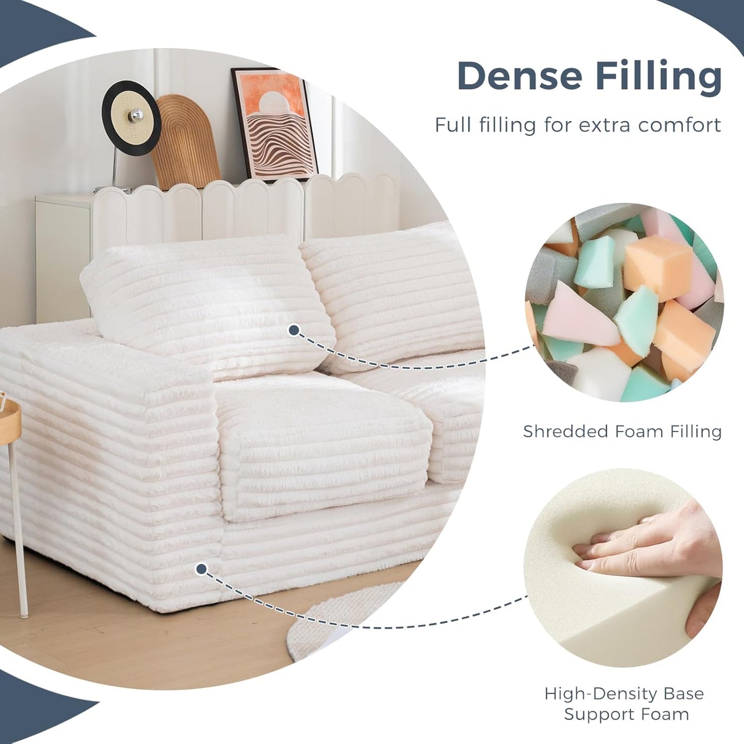 Plush Giant Bean Bag Sofa for Adults Floor Loveseat Chair with Armrests White