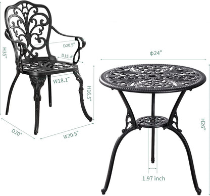 Patio Bistro Set 3 Piece Outdoor Cast Aluminum Outdoor Bistro Table