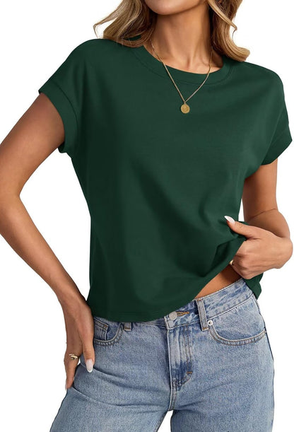 Womens Cap Sleeve Crop Tops Cotton T Shirts