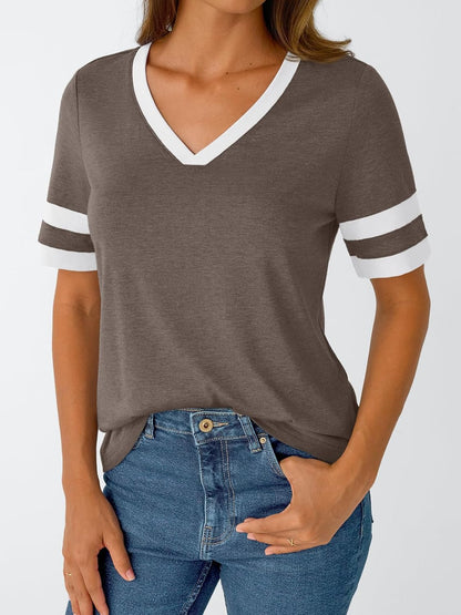 Women's Short Sleeve V Neck T Shirts Trendy Casual Spring Tops