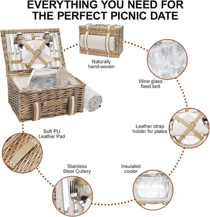 19Pcs Picnic Basket for 2 with Blanket