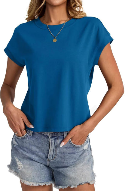 Womens Cap Sleeve Crop Tops Cotton T Shirts