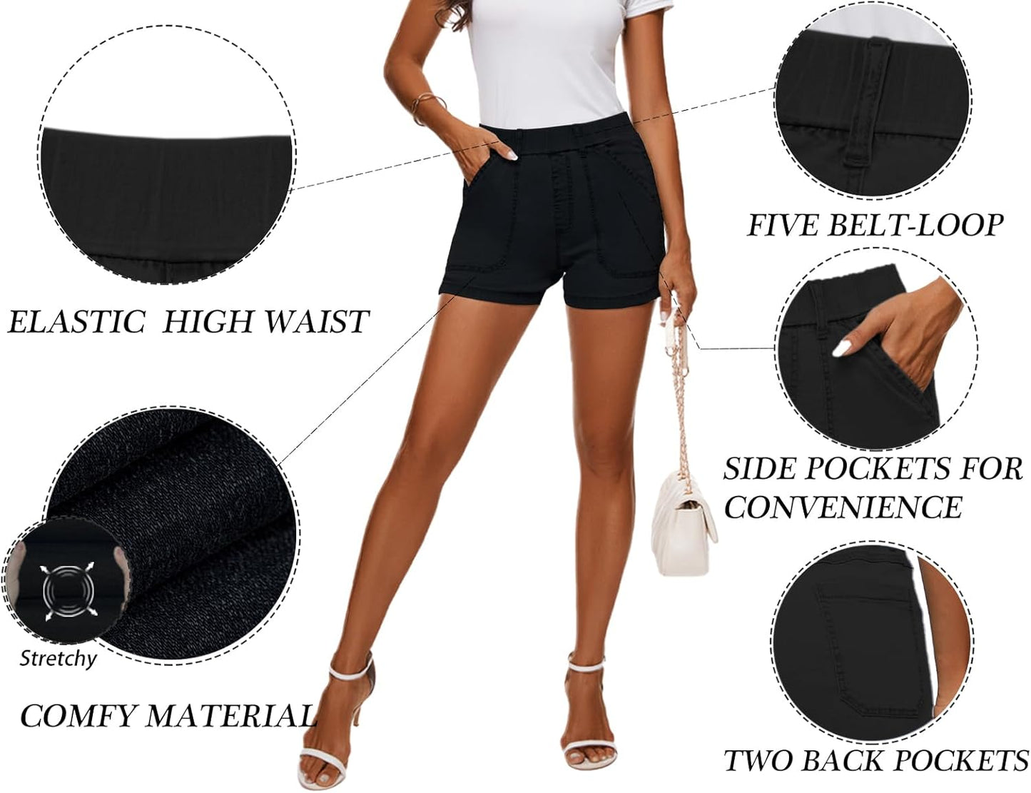 Womens Jean Shorts High Waisted Summer Cotton Elastic Waist Denim Shorts with Pockets