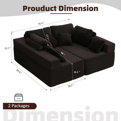 107" Boneless Couch with Deep Seat Cloud Sectional Couch for Living Room
