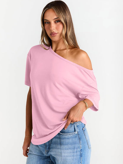 Womens Off The Shoulder Tops Oversized T-Shirts