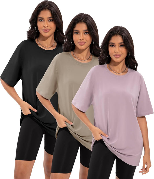 Oversized T-shirts for Women, Loose Fit Crew Neck Summer Baggy Tops Workout Tees Plus Size T Shirts
