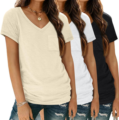 3 Pack Womens V Neck T Shirts Short Sleeve Tees