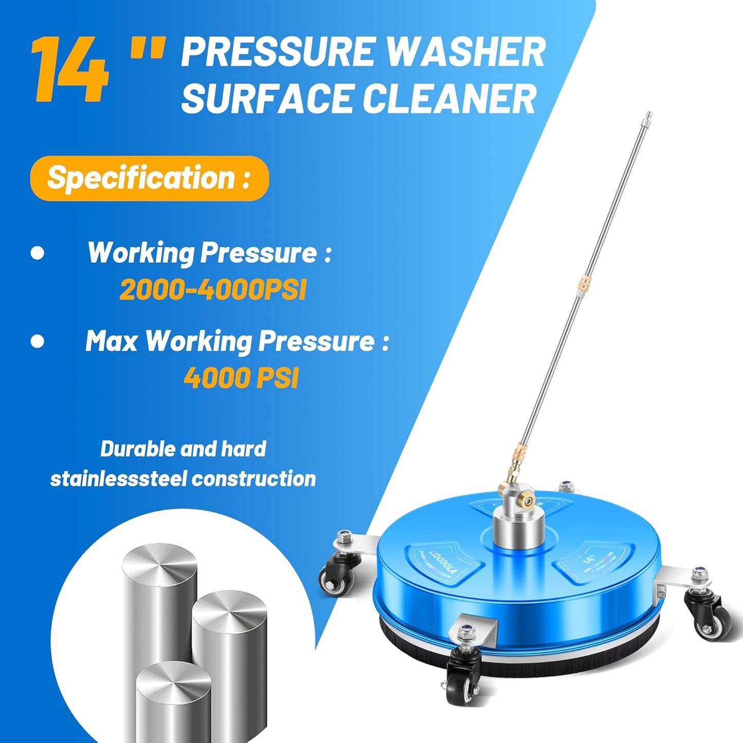 14" Pressure Washer Surface Cleaner with 4 Wheels