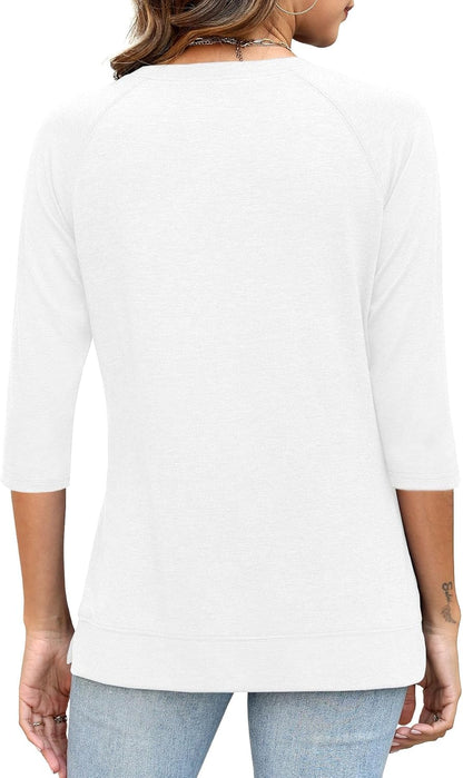 3/4 Sleeve Crew Neck Shirts Loose Fit Tunic Blouses Summer Tees