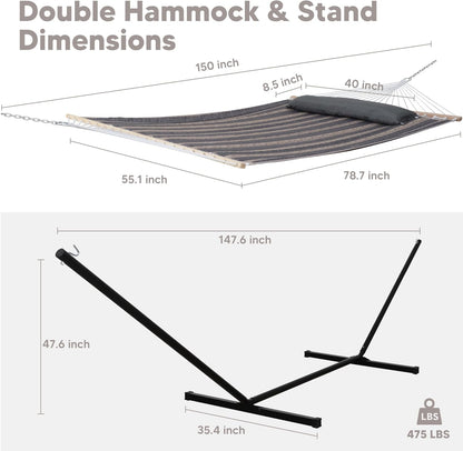 2 Person Hammock with Stand Heavy Duty Portable Dark Grey