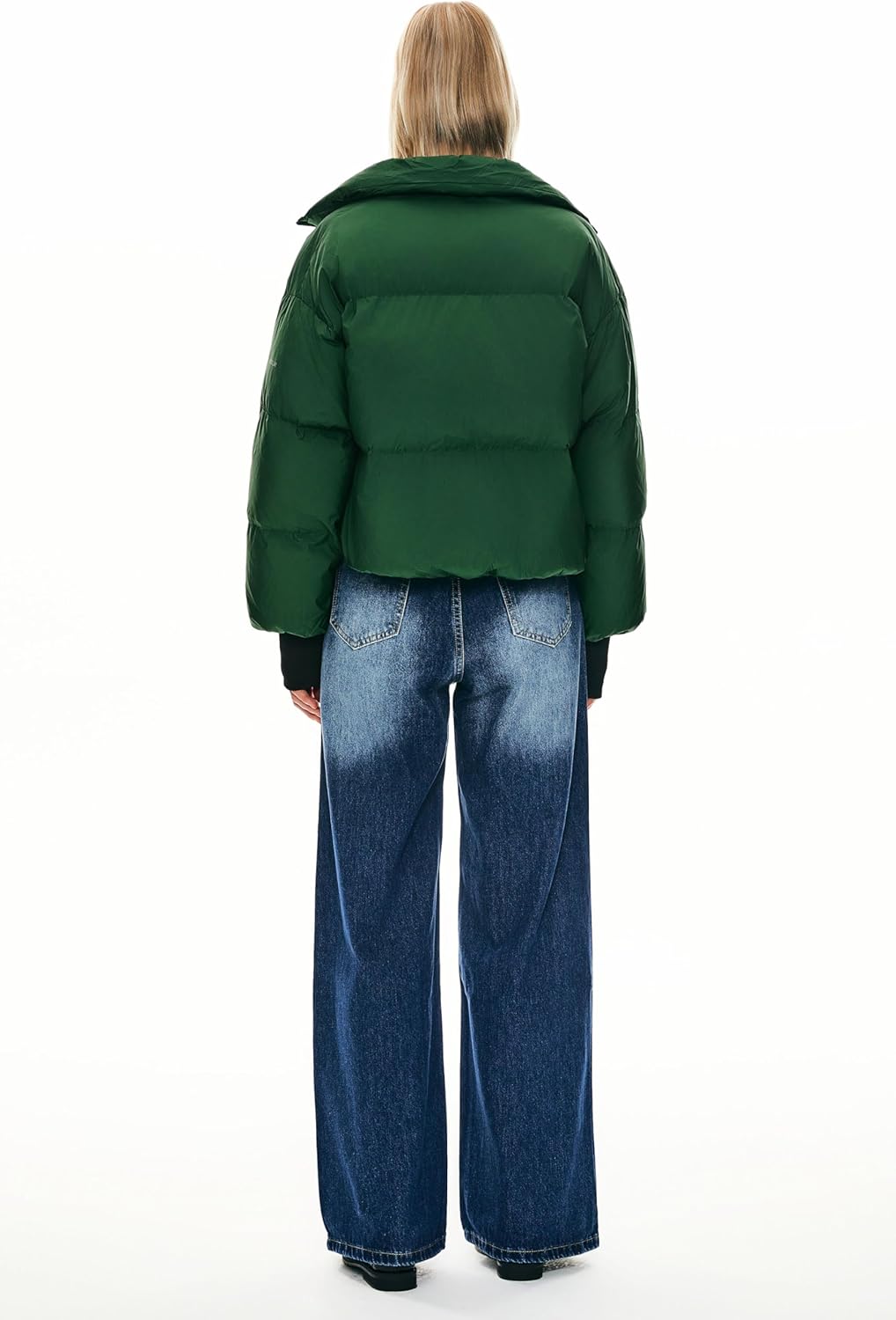 Womens Winter Oversized Cropped Puffer Jacket Zip Up Short Down Coat
