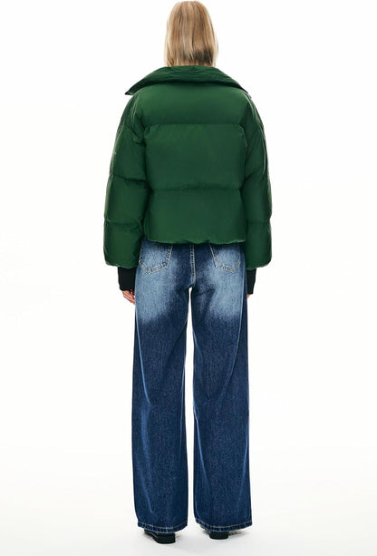 Womens Winter Oversized Cropped Puffer Jacket Zip Up Short Down Coat