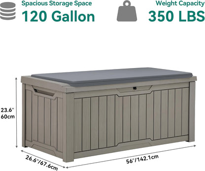 YITAHOME 120 Gallon Large Deck Box Upgraded Resin Outdoor Storage Boxes