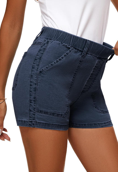 Womens Jean Shorts High Waisted Summer Cotton Elastic Waist Denim Shorts with Pockets
