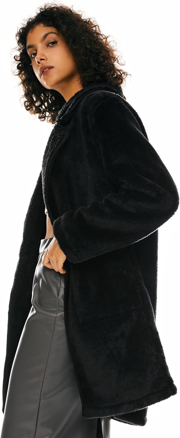 Women’s Fuzzy Fleece Faux Fur Jacket with Pockets Open Front