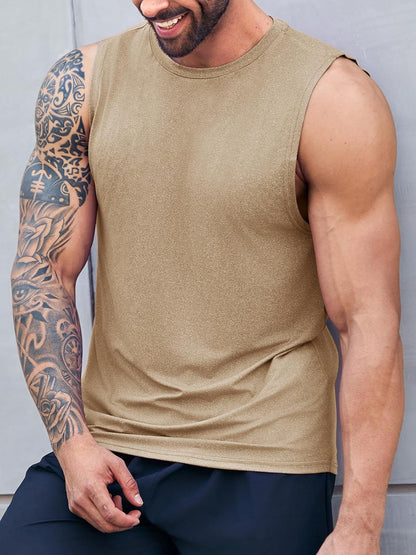 Men's Sleeveless Tank Tops Crewneck Solid Loose Fit Shirt