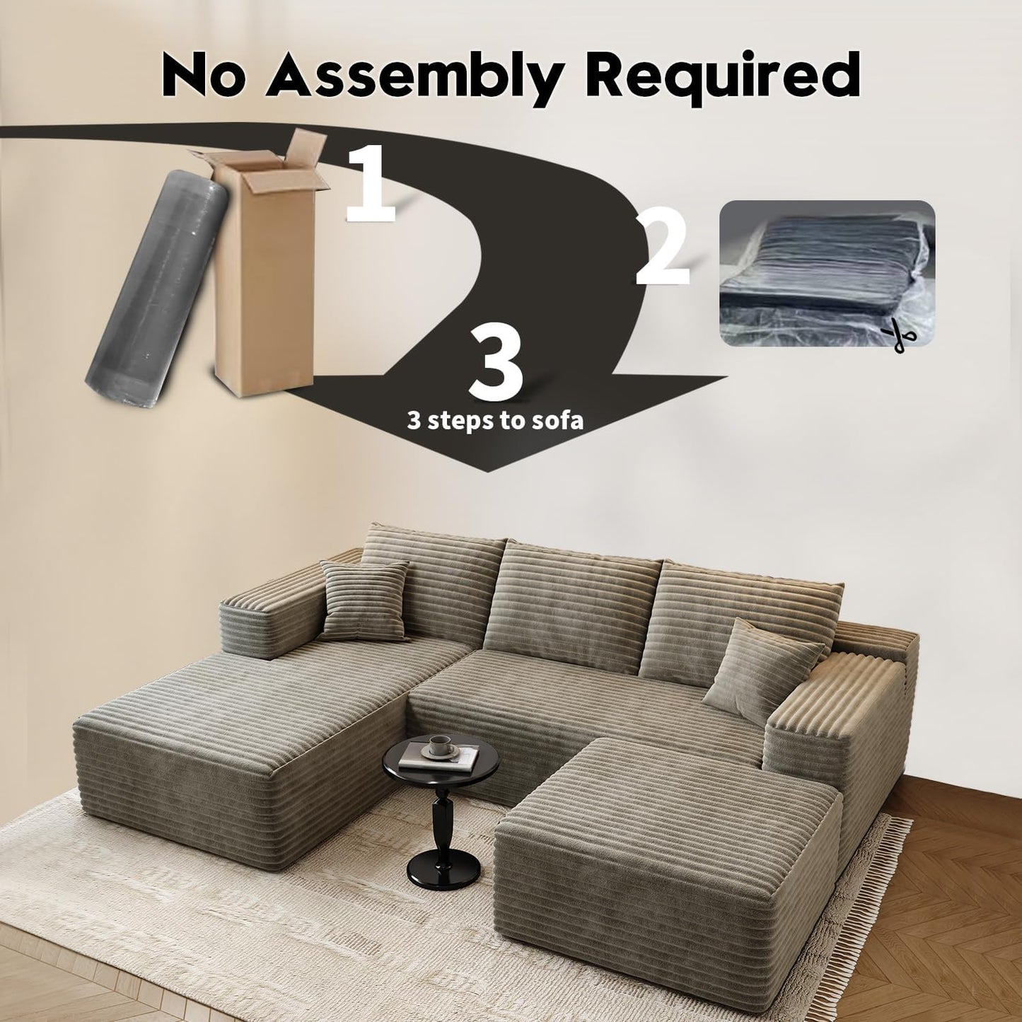 107.5" Cloud Modular Sectional Sofa with 1 Ottoman