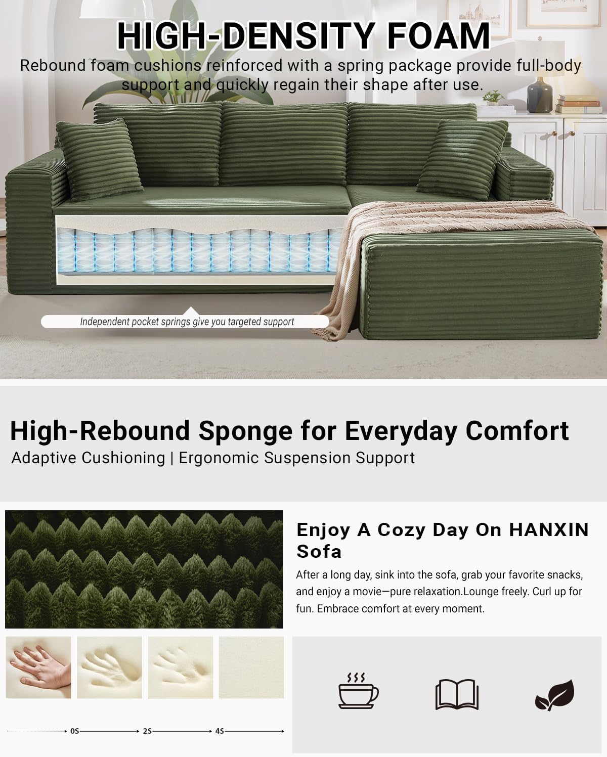 105 Inch Cloud Sectional Couch with Deep Seat