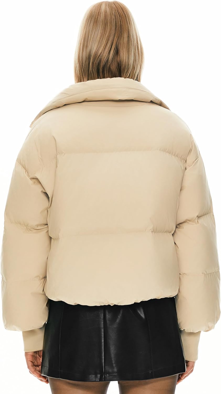Womens Winter Oversized Cropped Puffer Jacket Zip Up Short Down Coat