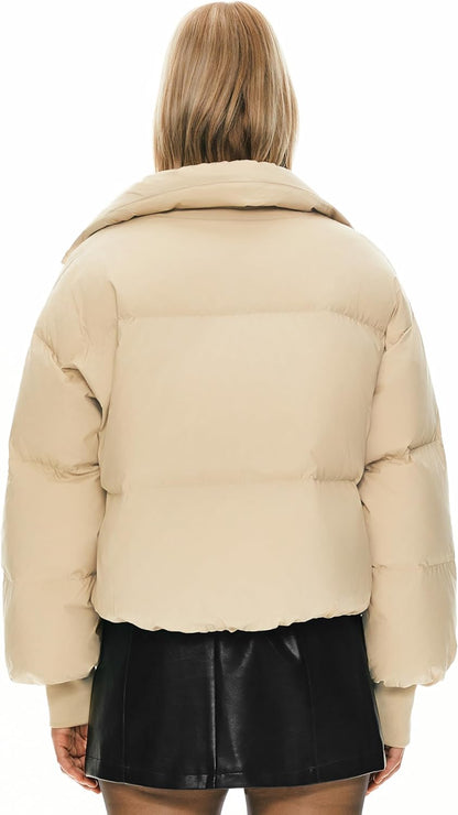 Womens Winter Oversized Cropped Puffer Jacket Zip Up Short Down Coat