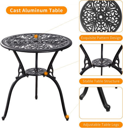 Patio Bistro Set 3 Piece Outdoor Cast Aluminum Outdoor Bistro Table