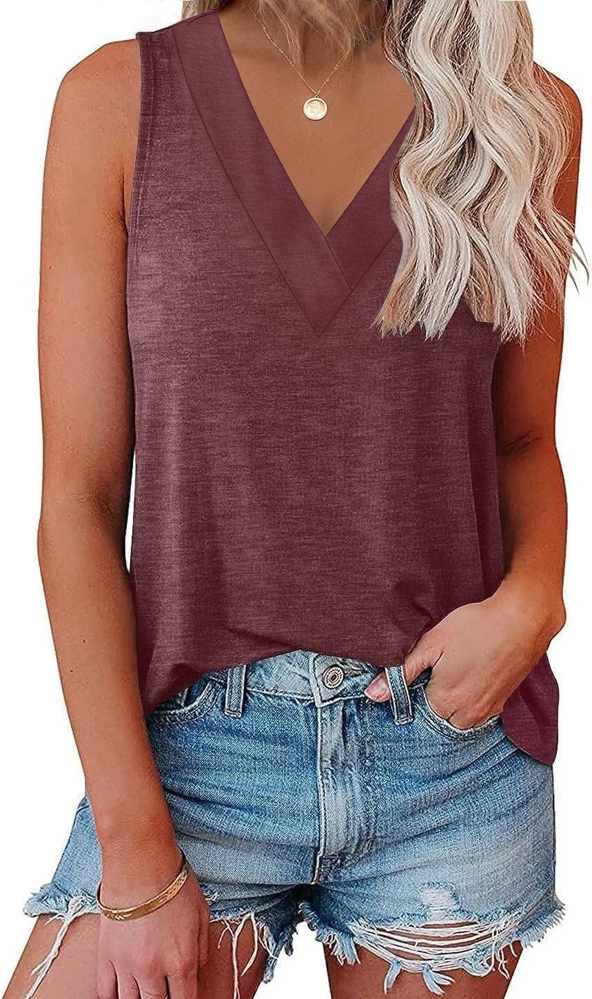 Womens V Neck Tank Tops Summer Sleeveless Tunic Casual Basic True Classic Tees