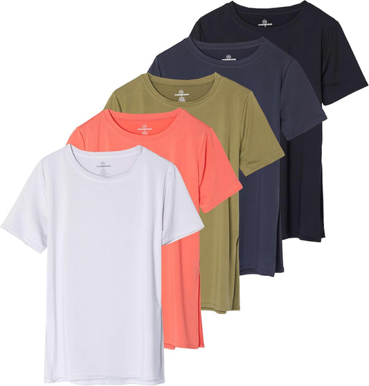 Real Essentials 5 Pack: Women's Short Sleeve Active Workout T-Shirts