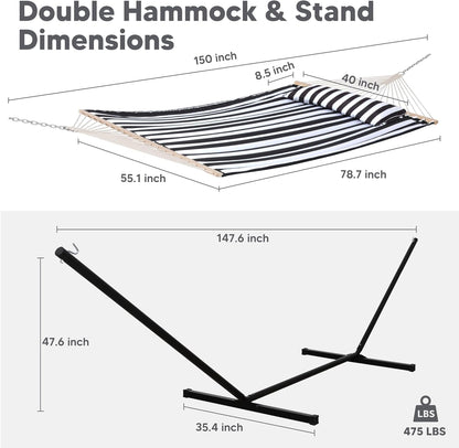 2 Person Hammock with Stand Heavy Duty Portable Dark Grey