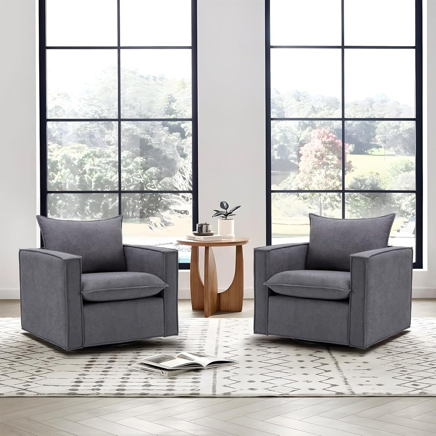 COLAMY Swivel Accent Chair Set 34 Inches Wide Upholstered Arm Chair