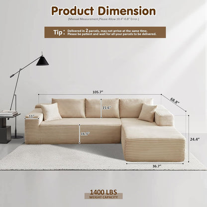 104" Cloud Sectional Couch with L-Shape Chaise