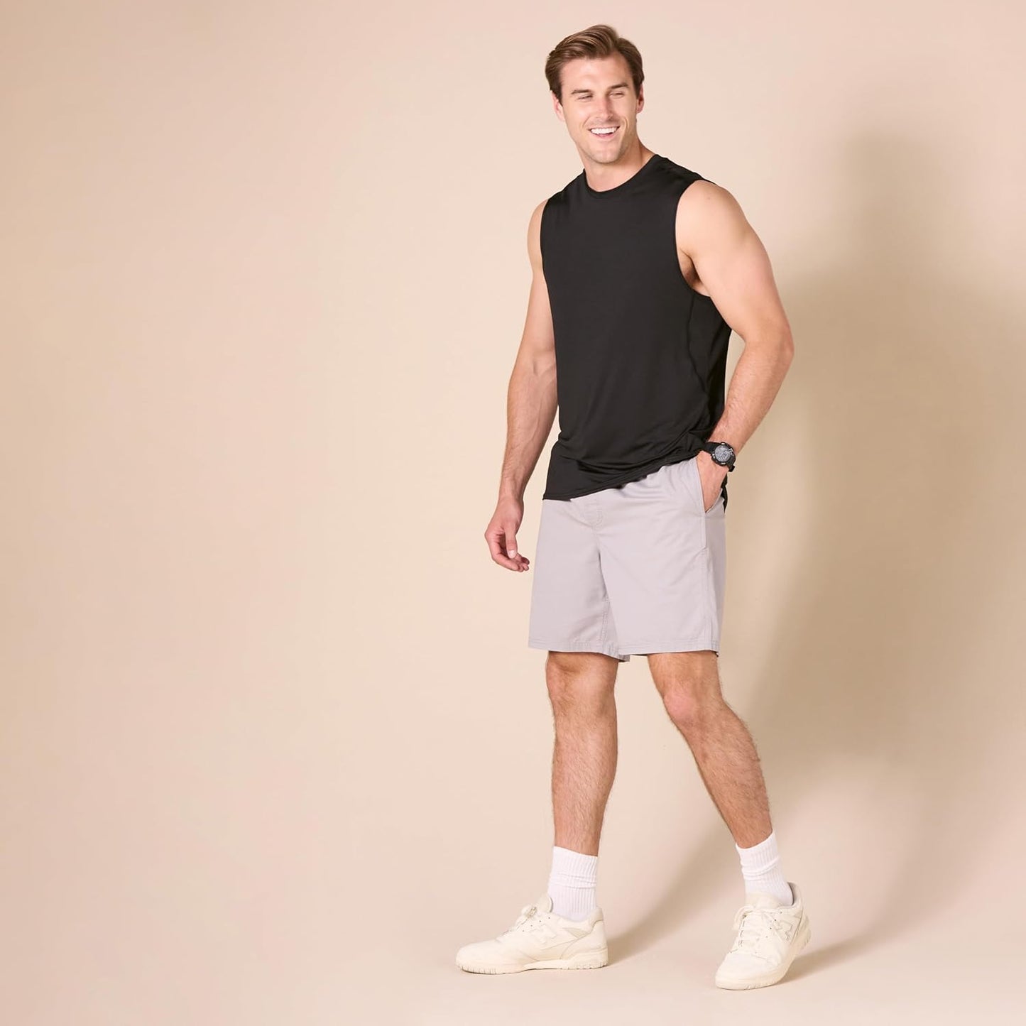 Essentials Men's Active Quick Dry Tech Stretch Lightweight Sleeveless Muscle Shirt