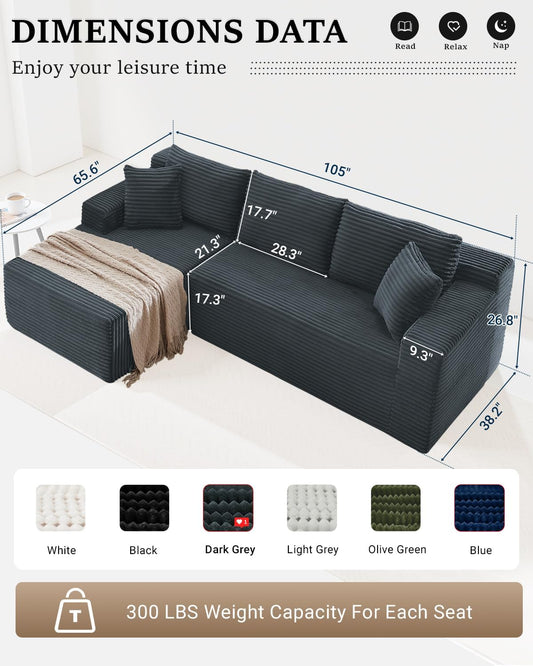 105 Inch Cloud Sectional Couch with Deep Seat