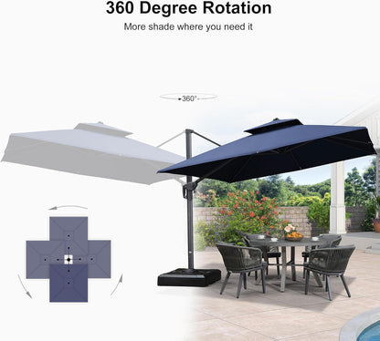 12ft Patio Umbrella with Base Large Outdoor Square Umbrella