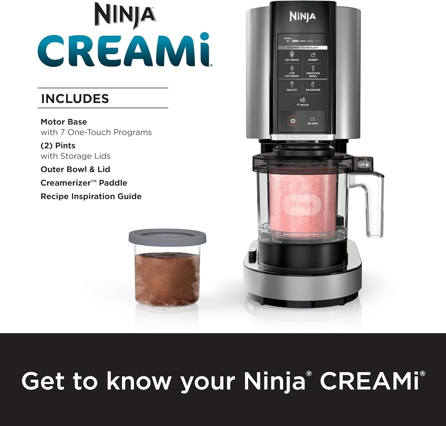 Ninja NC301 CREAMi Ice Cream Maker, for Gelato, Mix-ins, Milkshakes, Sorbet, Smoothie Bowls & More