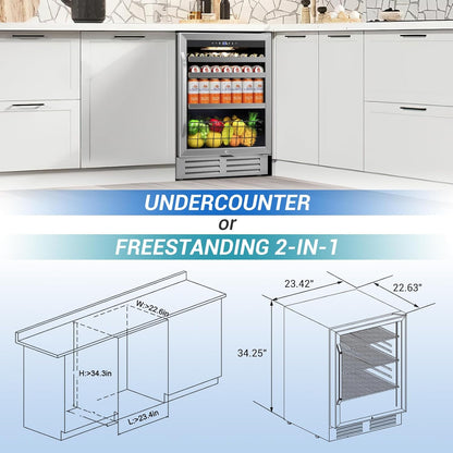 24 Inch Beverage Refrigerator Outdoor Under Counter Beverage Cooler for Patio